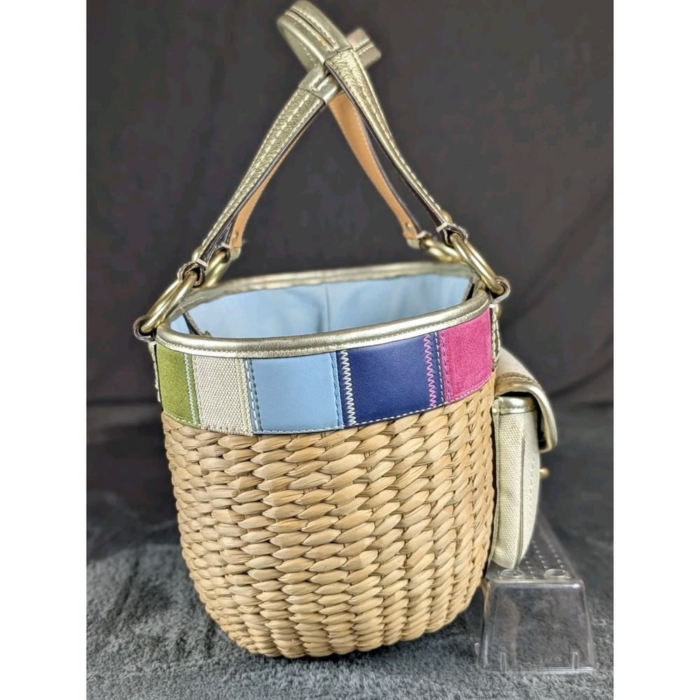 ✨ RARE Y2K Limited Edition Coach Legacy Straw Basket Bag Patchwork Beach Summer - Picture 7 of 16
